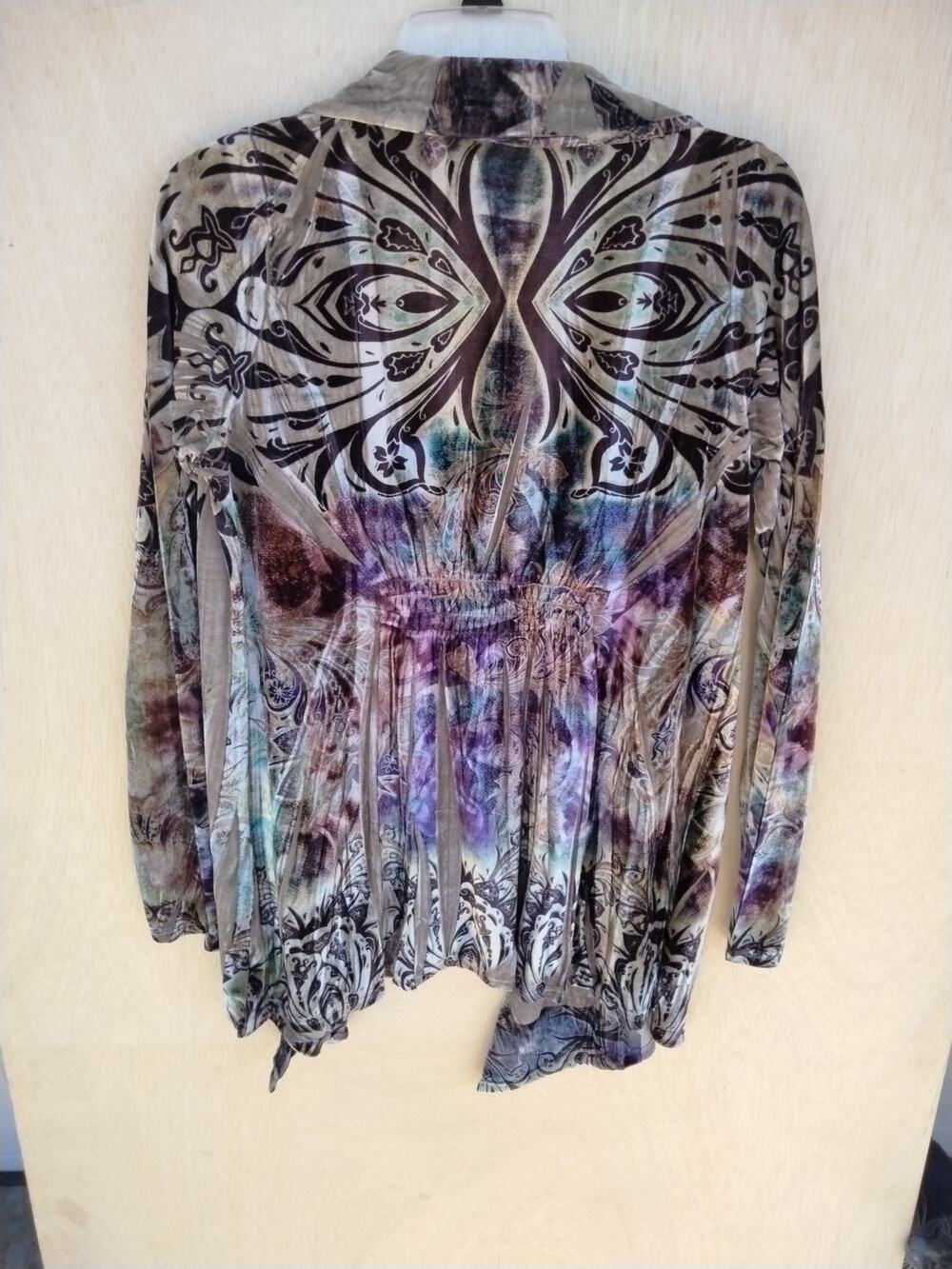 One World Kimono Women’s Medium Top Boho Duster Festival Cardigan Velvet